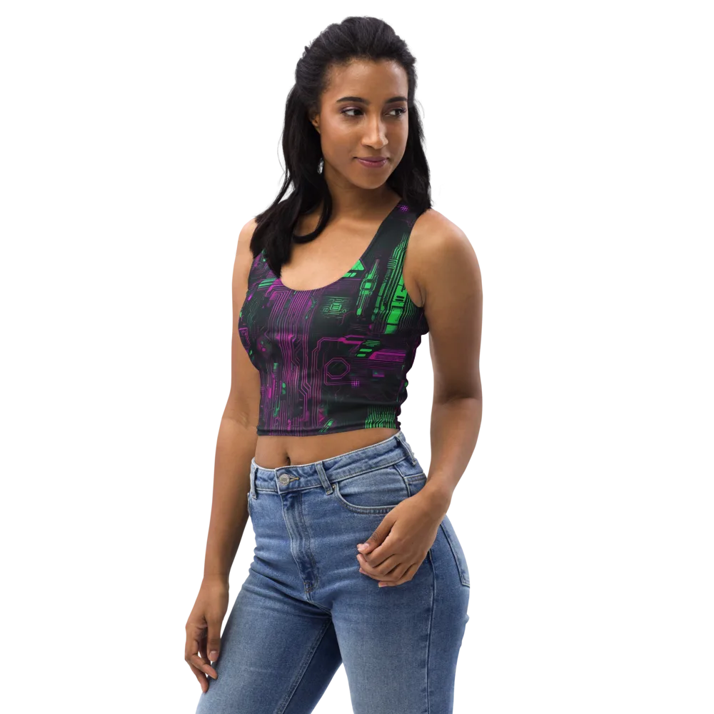 Synthwave Circuit on Crop Top — Left Front