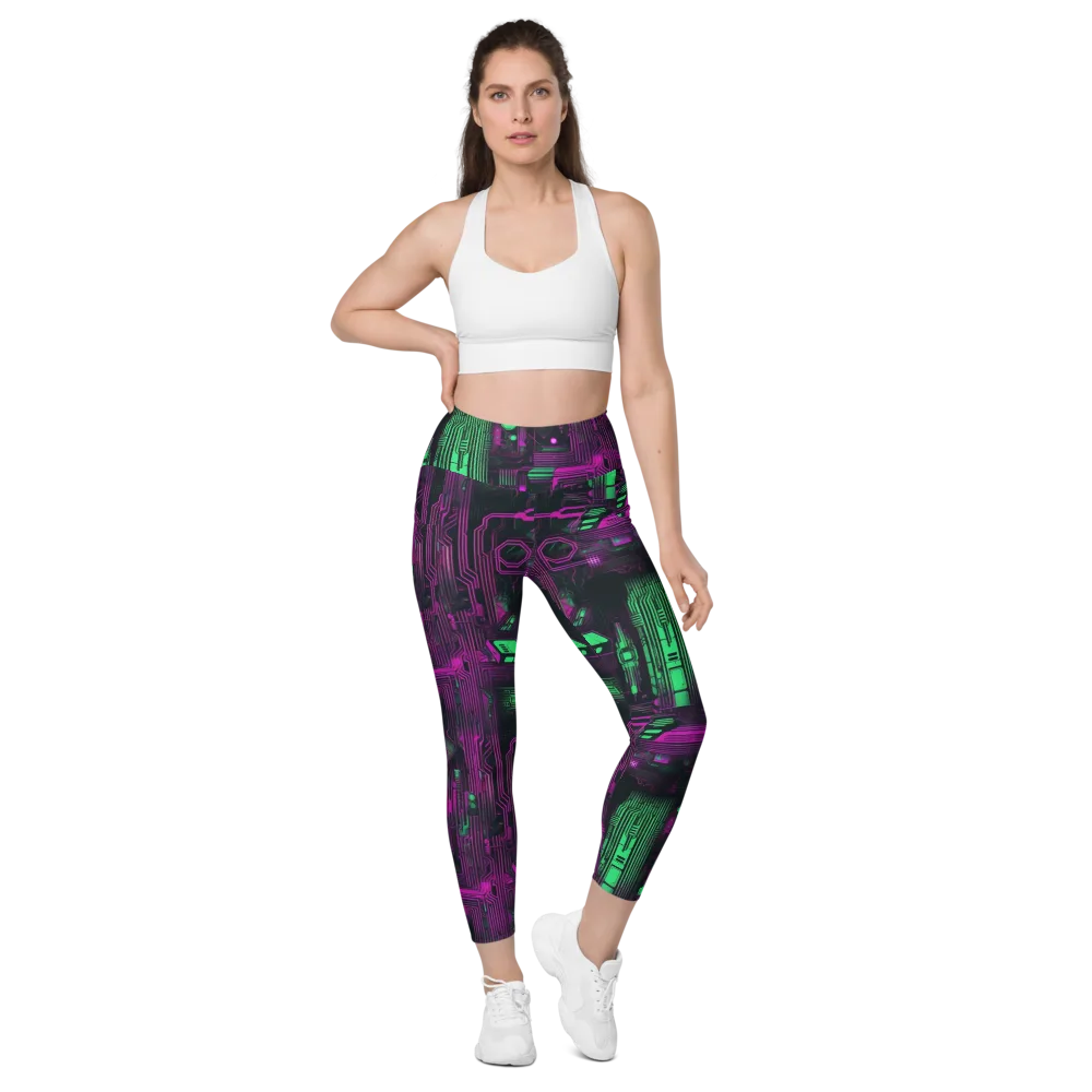 Synthwave Circuit on Leggings with Pockets — Front