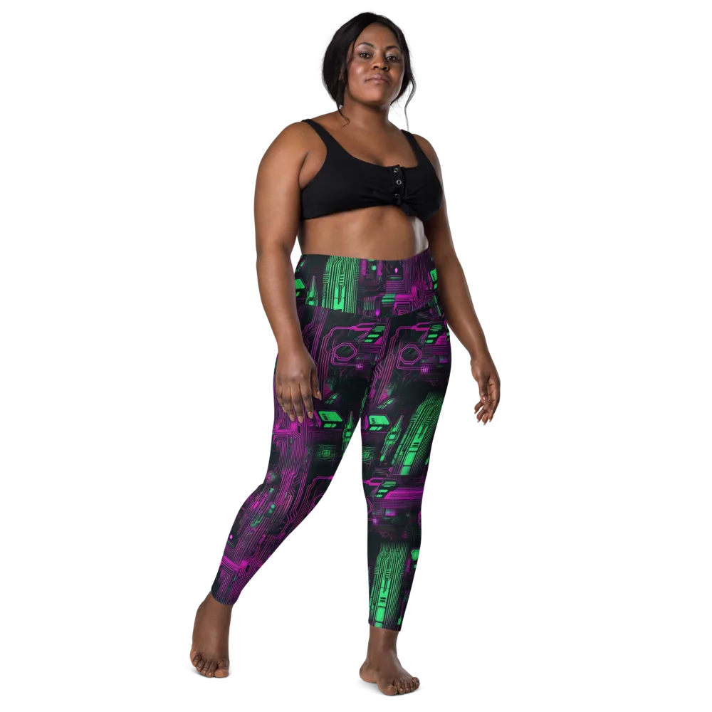 Synthwave Circuit on Leggings with Pockets — Front