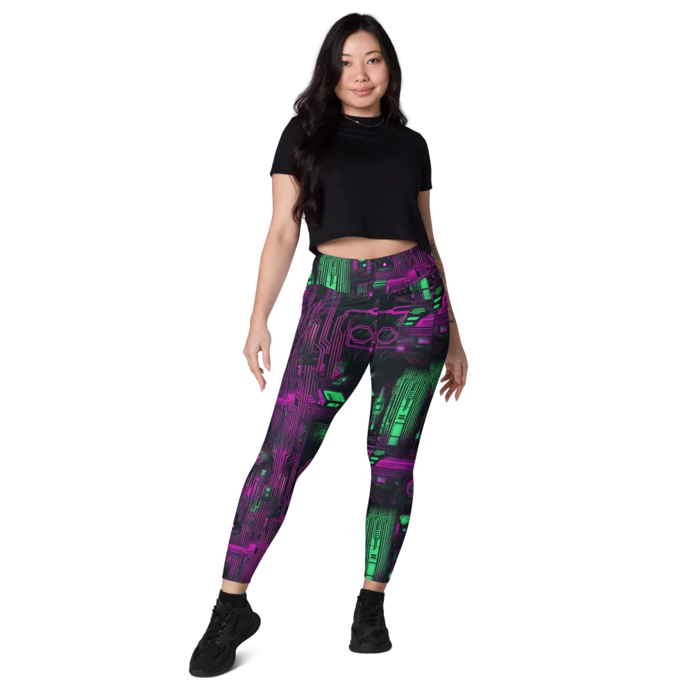Synthwave Circuit on Leggings with Pockets — Front