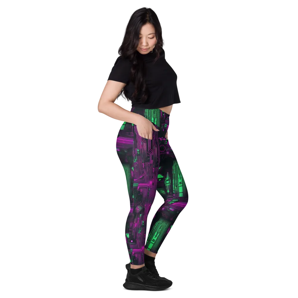 Synthwave Circuit on Leggings with Pockets — Right