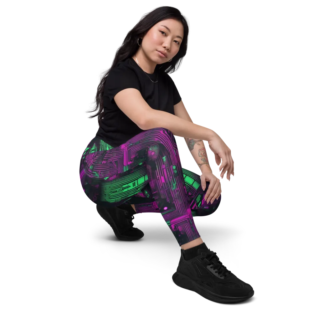 Synthwave Circuit on Leggings with Pockets — Right Front