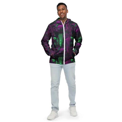 Synthwave Circuit on a Men's Windbreaker