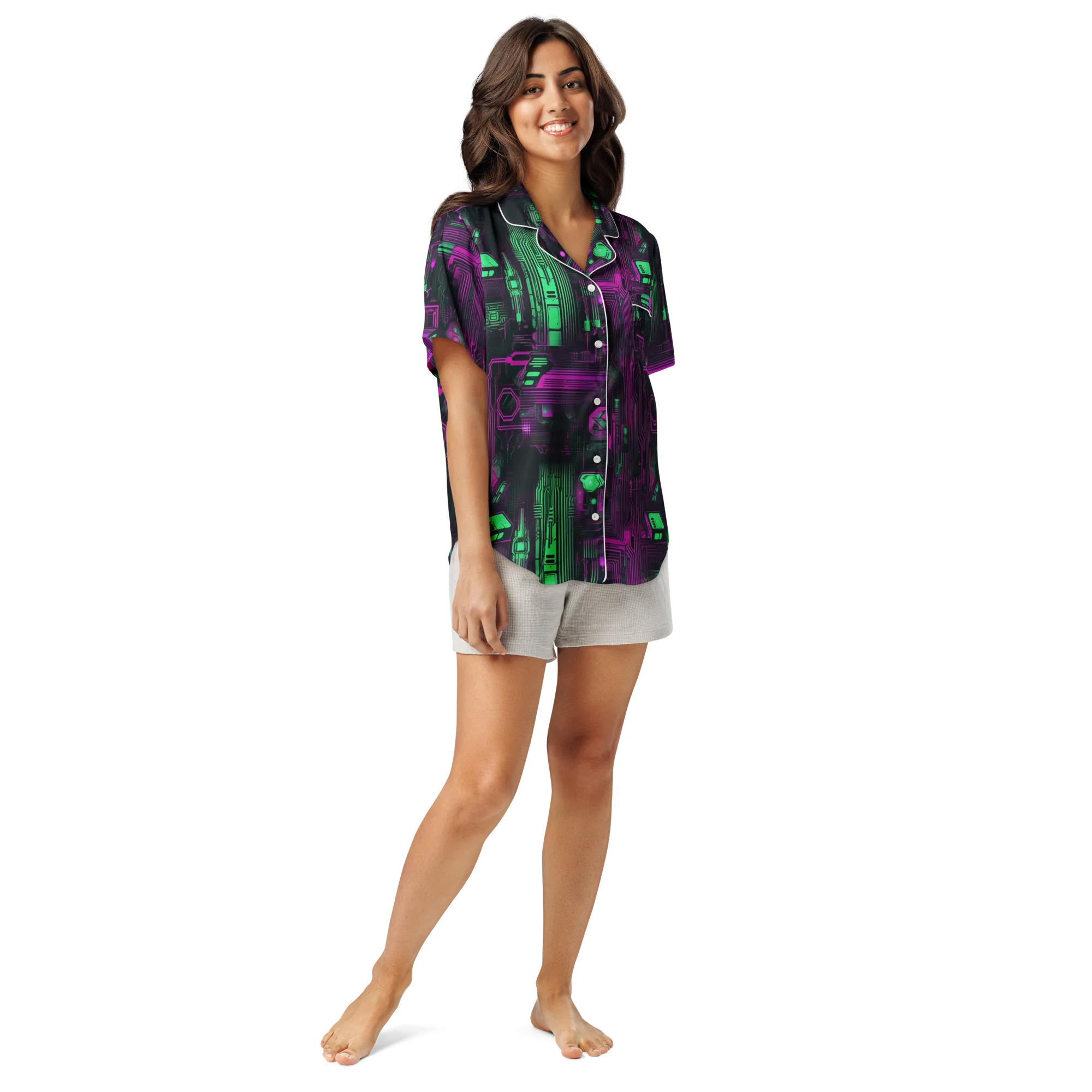 Synthwave Circuit on Women's Short Sleeve Pajama Top — Front