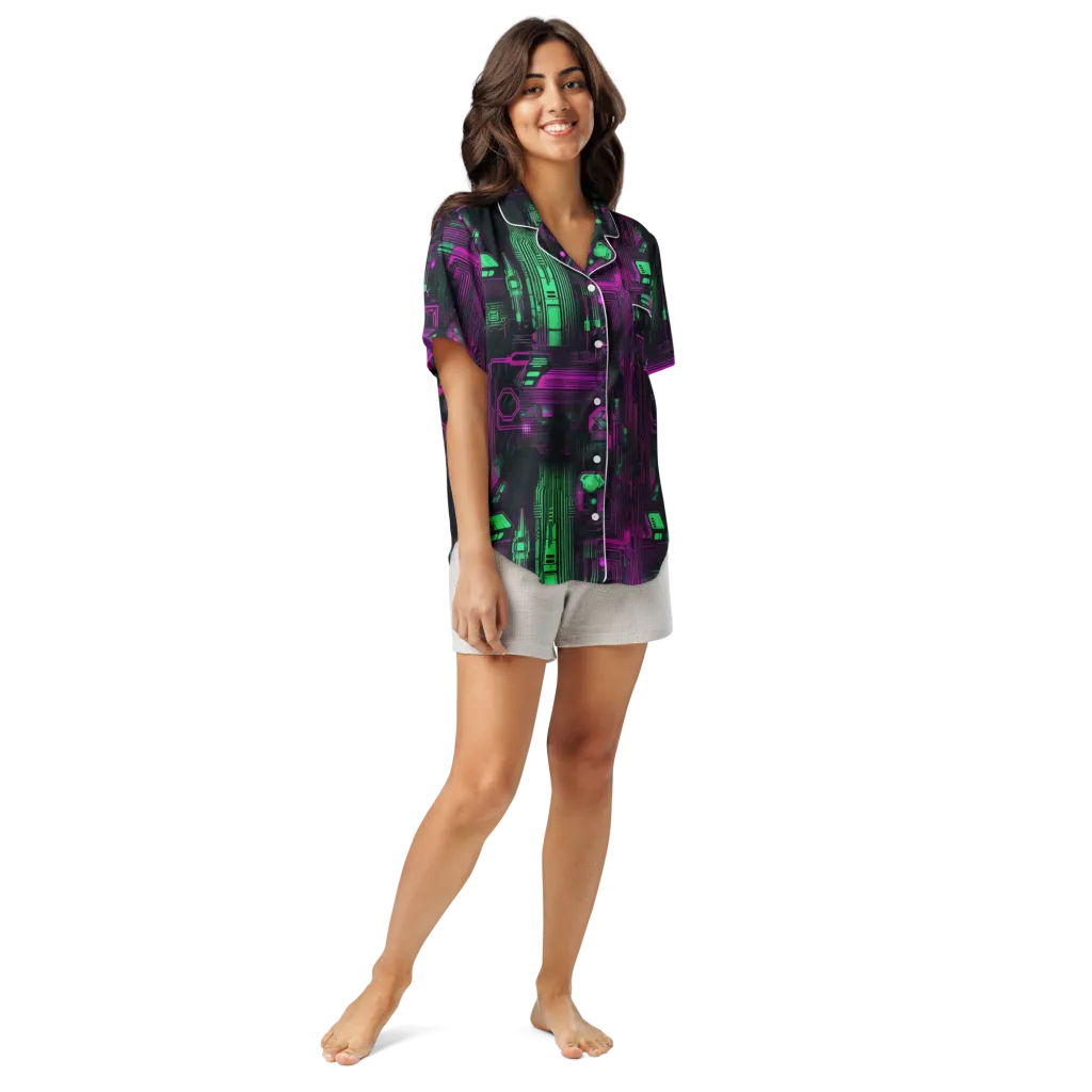 Synthwave Circuit on Women's Short Sleeve Pajama Top — Front