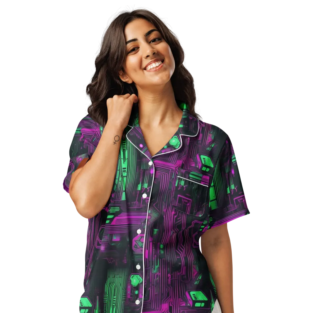 Synthwave Circuit on Women's Short Sleeve Pajama Top — Front