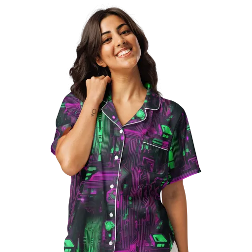 Synthwave Circuit on a Women's Short Sleeve Pajama Top