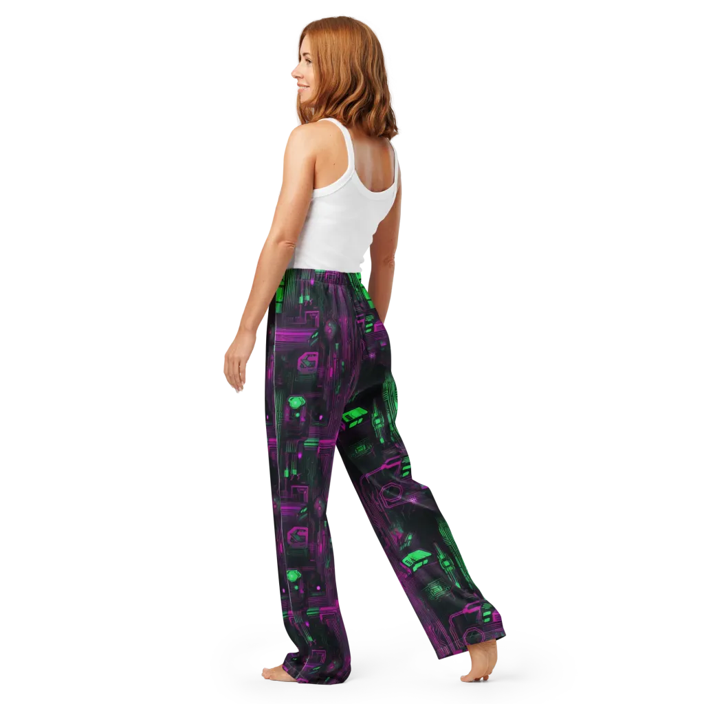 Synthwave Circuit on Women's Pajama Pants — Back