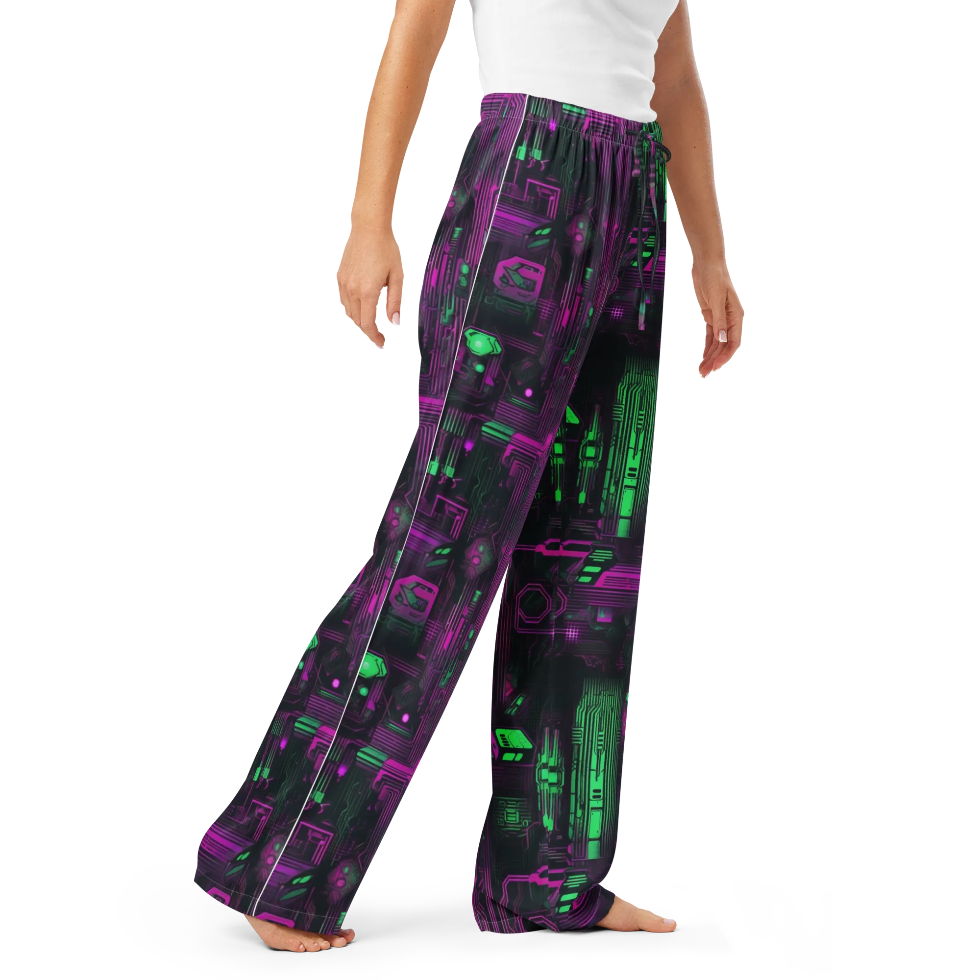 Synthwave Circuit on Women's Pajama Pants — Right Front