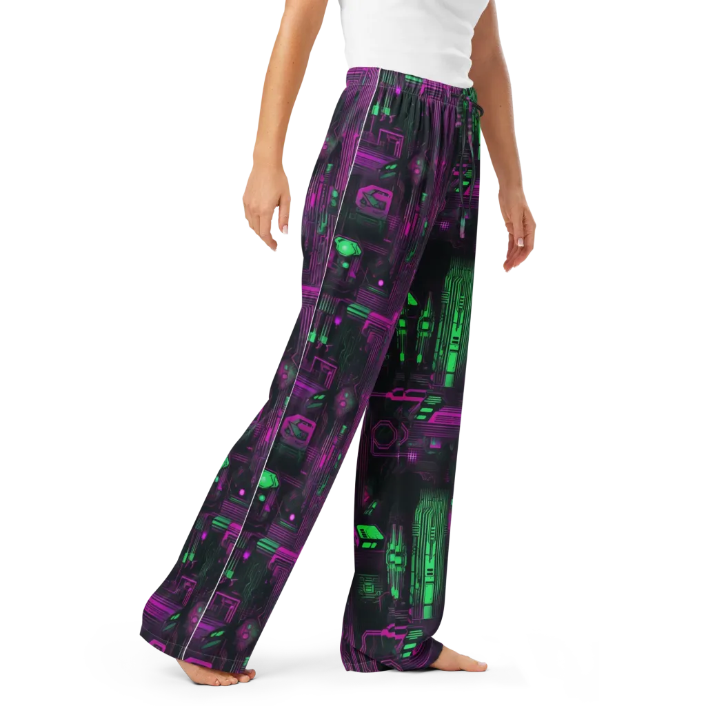 Synthwave Circuit on Women's Pajama Pants — Right Front