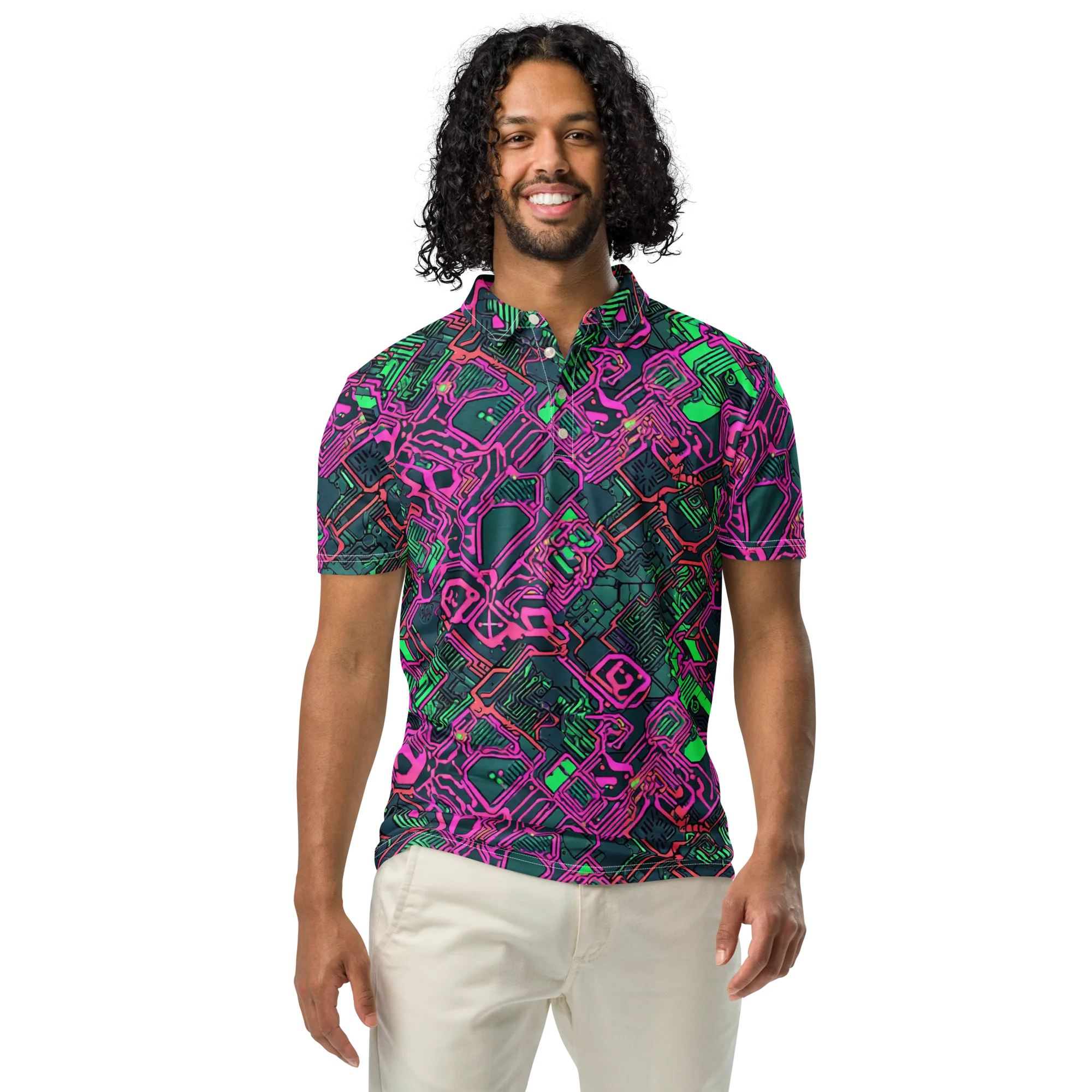 Electric Lattice on Men's Slim Fit Polo Shirt — Front