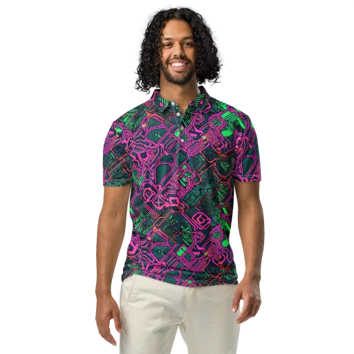Electric Lattice on a Men's Slim Fit Polo Shirt