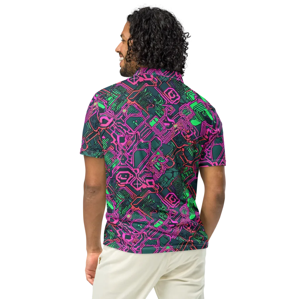 Electric Lattice on Men's Slim Fit Polo Shirt — Back