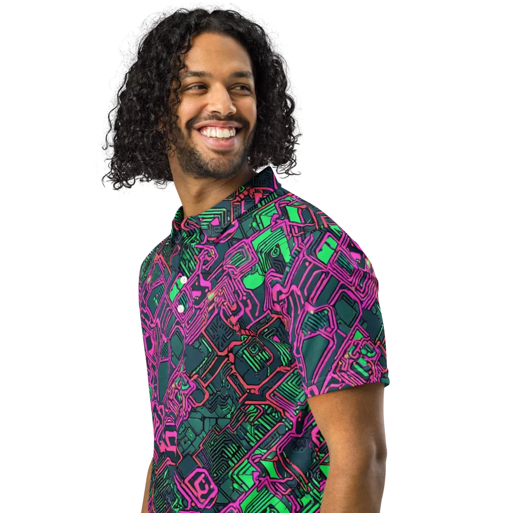 Electric Lattice on Men's Slim Fit Polo Shirt — Left Front