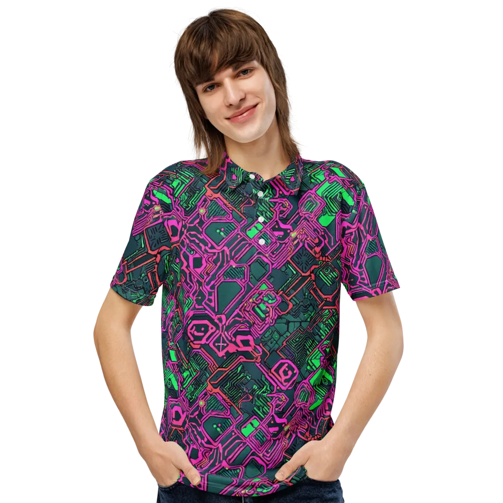 Electric Lattice on Men's Slim Fit Polo Shirt — Front