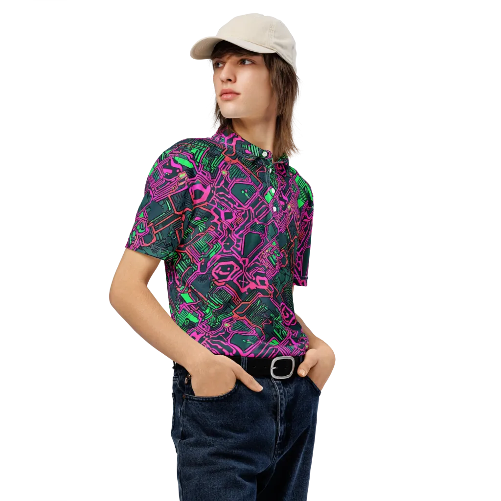Electric Lattice on Men's Slim Fit Polo Shirt — Right Front