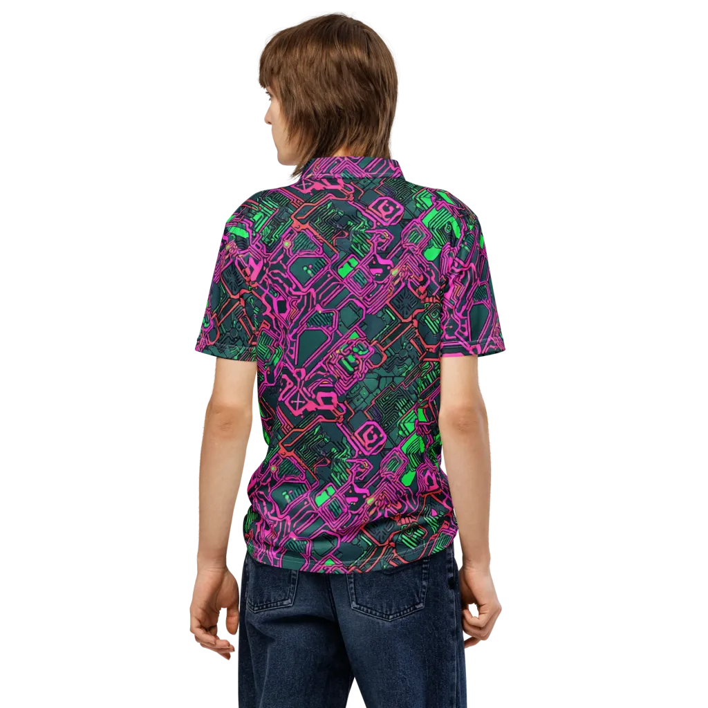 Electric Lattice on Men's Slim Fit Polo Shirt — Back