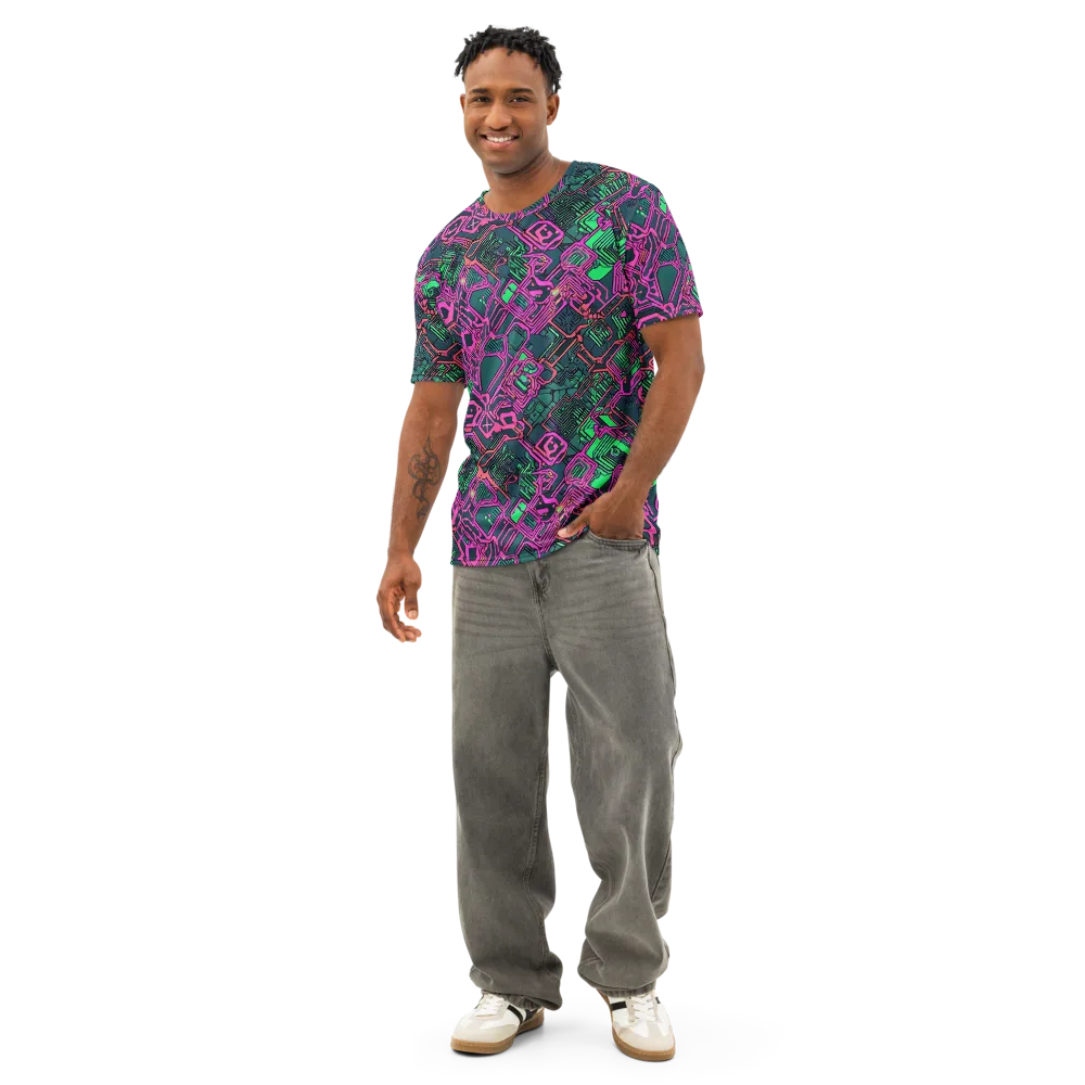 Electric Lattice on Men's Cotton Crew Neck T-Shirt — Front