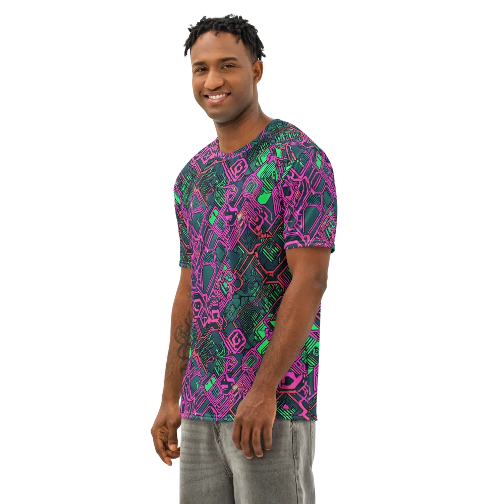 Electric Lattice on Men's Cotton Crew Neck T-Shirt — Left Front