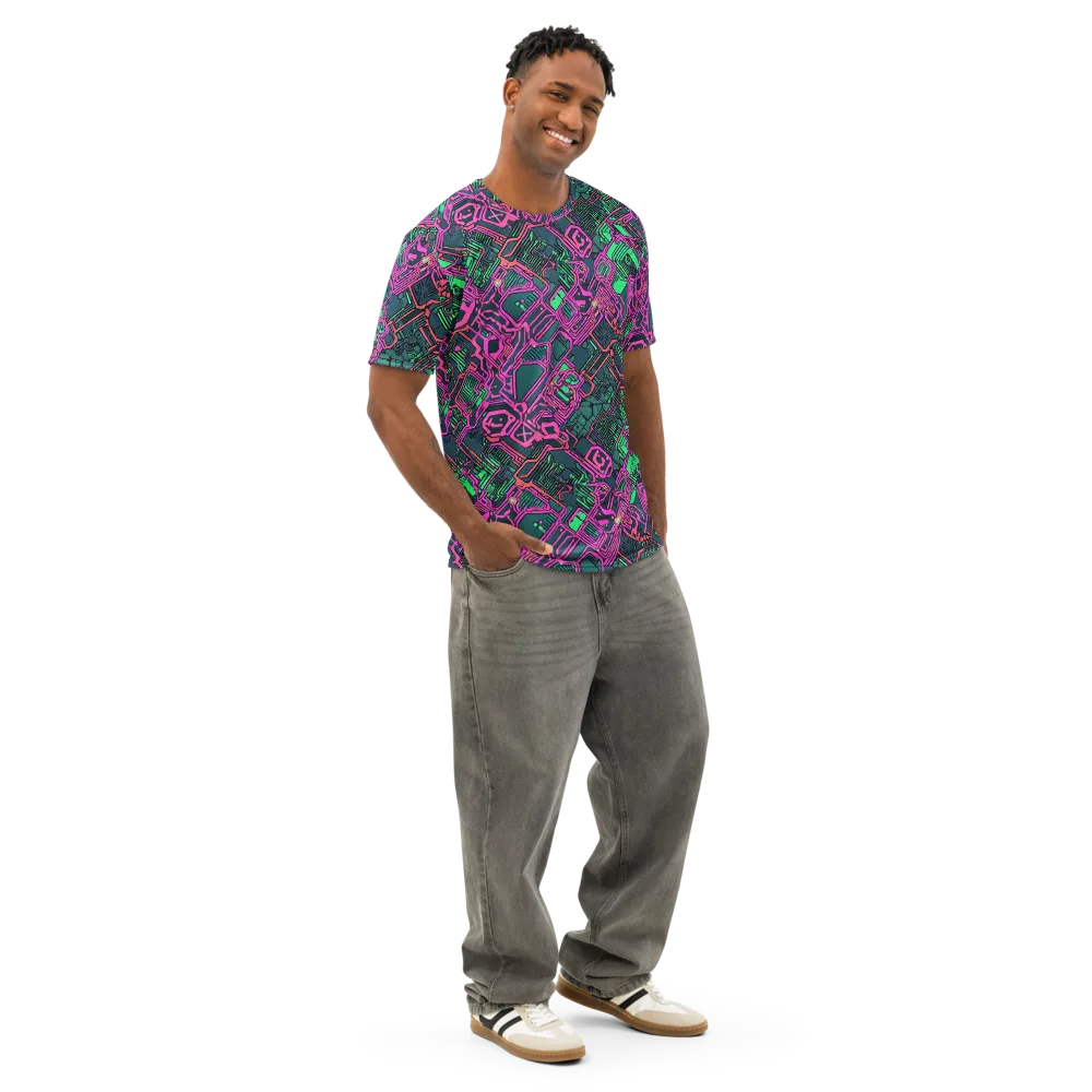 Electric Lattice on Men's Cotton Crew Neck T-Shirt — Right Front