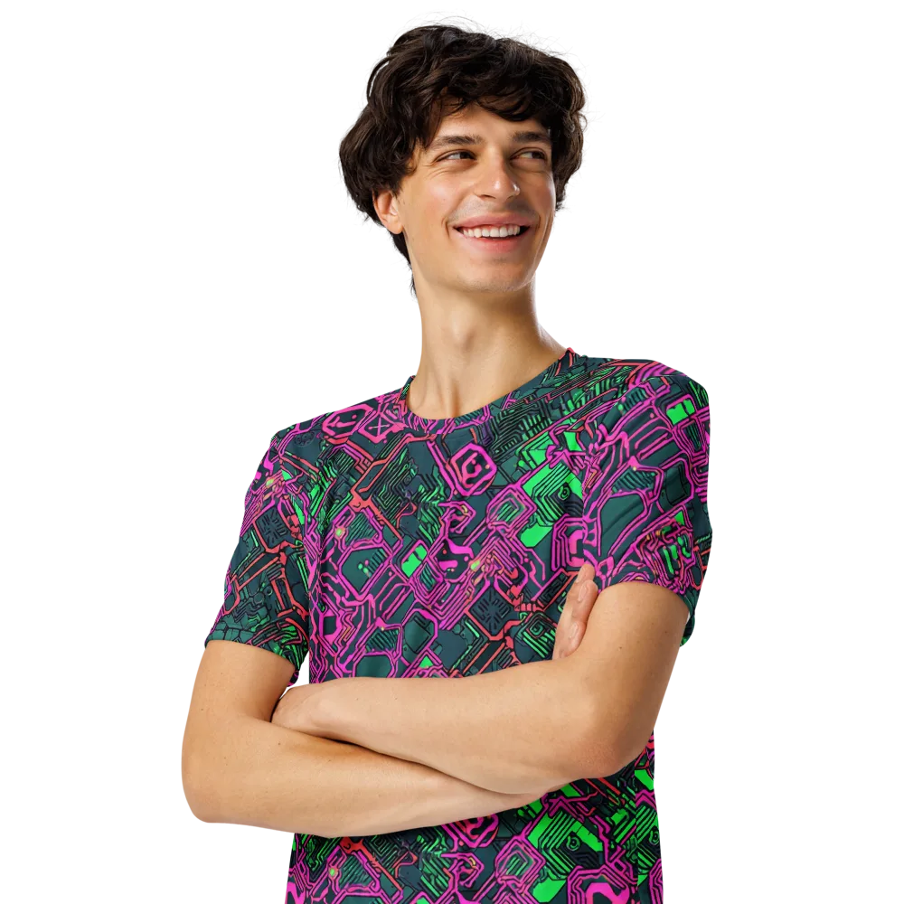Electric Lattice on Men's Crew Neck T-Shirt — Left Front