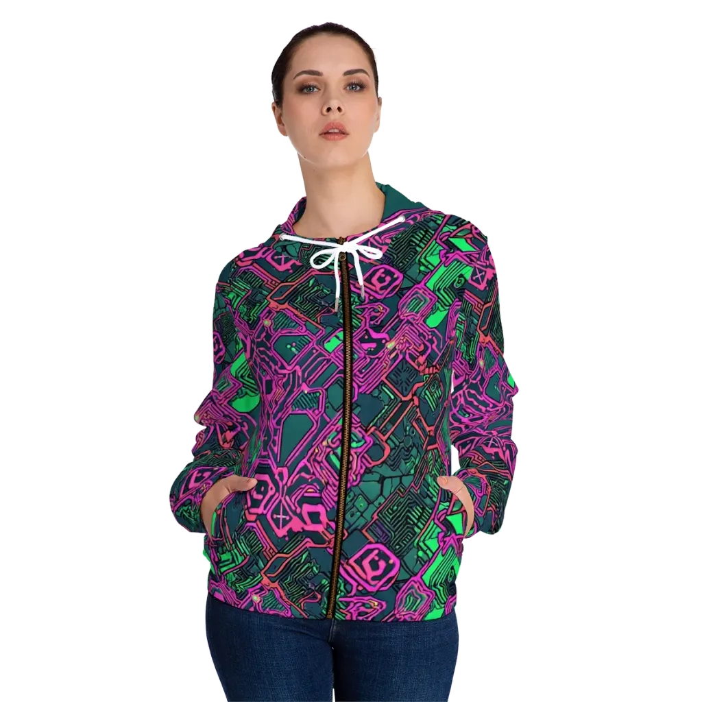 Electric Lattice on Women's Full-Zip Hoodie — Front On Person