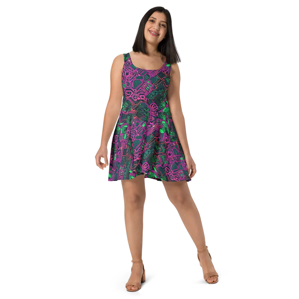 Electric Lattice on Skater Dress — Front