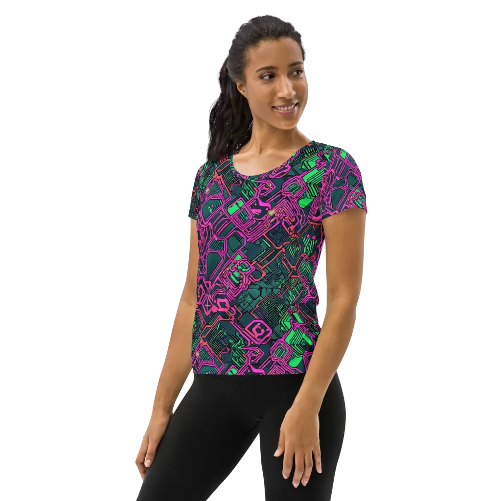 Electric Lattice on Women's Athletic T-Shirt — Left