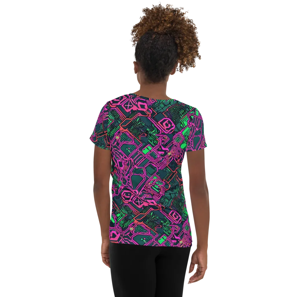 Electric Lattice on Women's Athletic T-Shirt — Back
