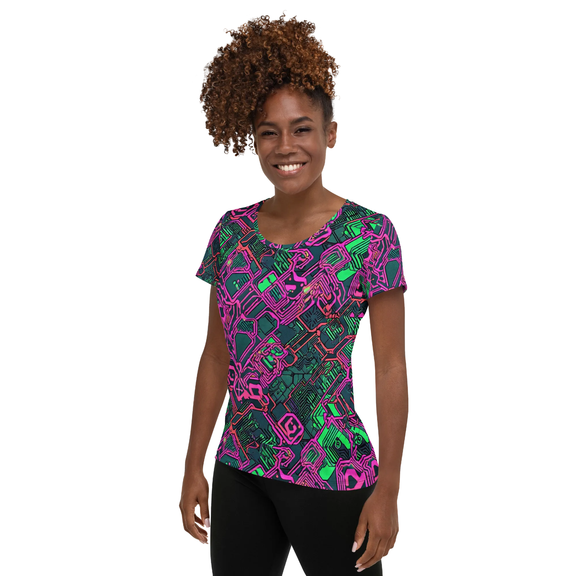 Electric Lattice on Women's Athletic T-Shirt — Left