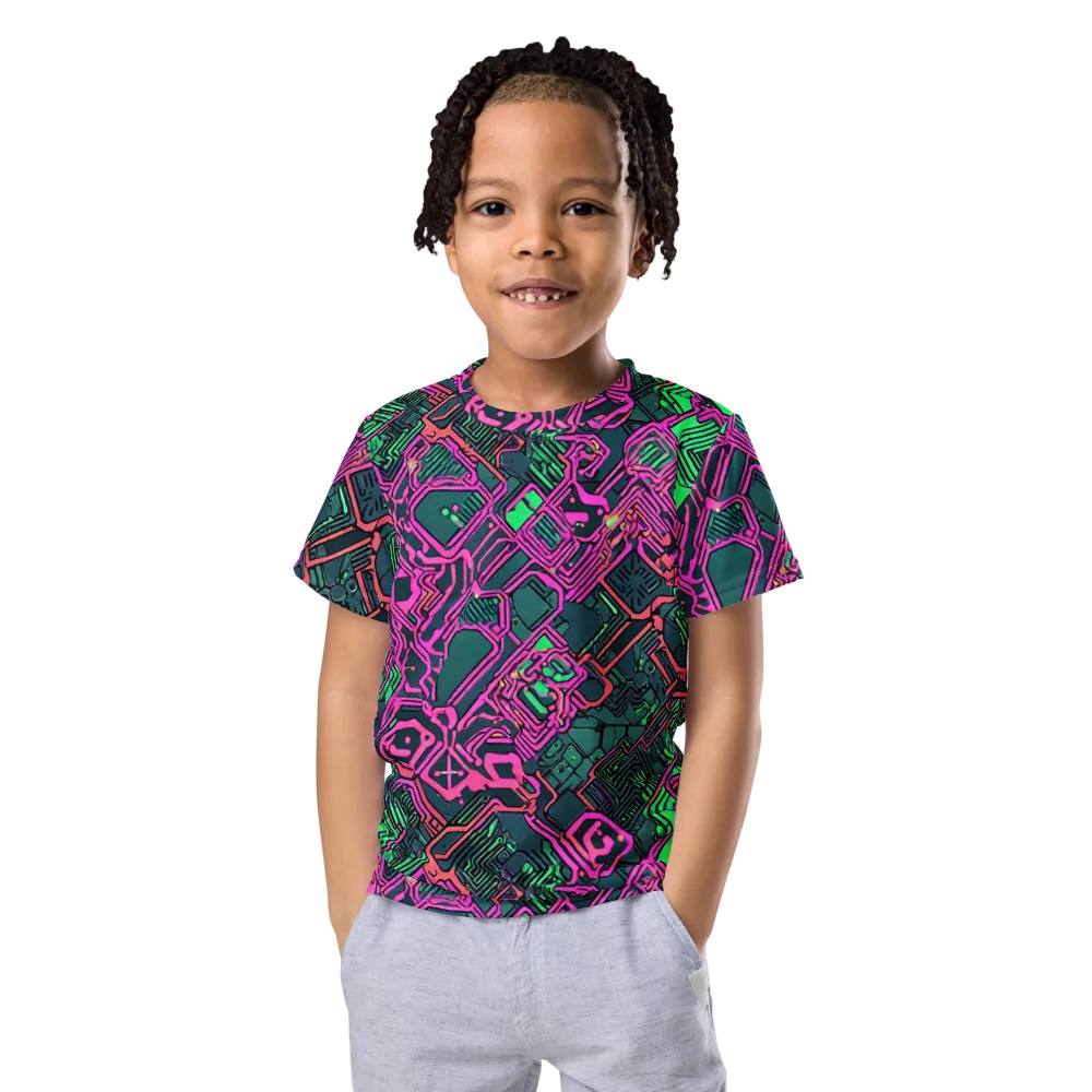 Electric Lattice on Kids Crew Neck T-Shirt — Front