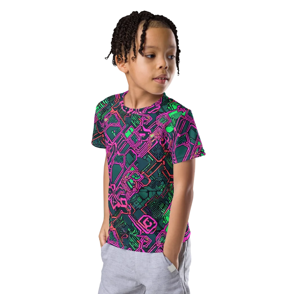 Electric Lattice on Kids Crew Neck T-Shirt — Left Front