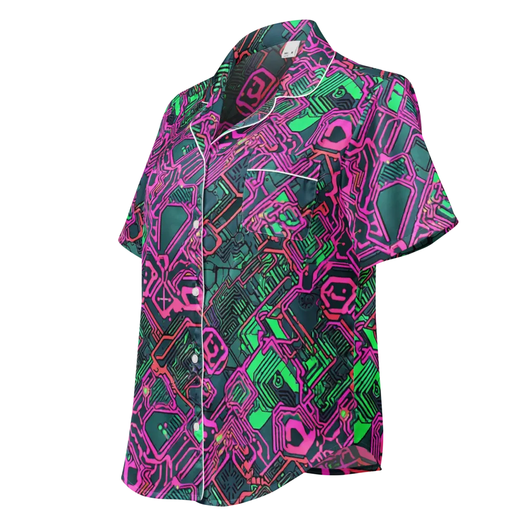 Electric Lattice on Women's Short Sleeve Pajama Top — Left Front