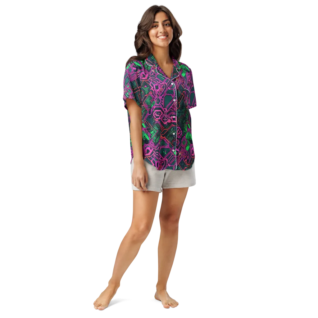 Electric Lattice on Women's Short Sleeve Pajama Top — Front