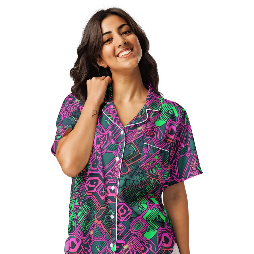 Electric Lattice on Women's Short Sleeve Pajama Top — Front