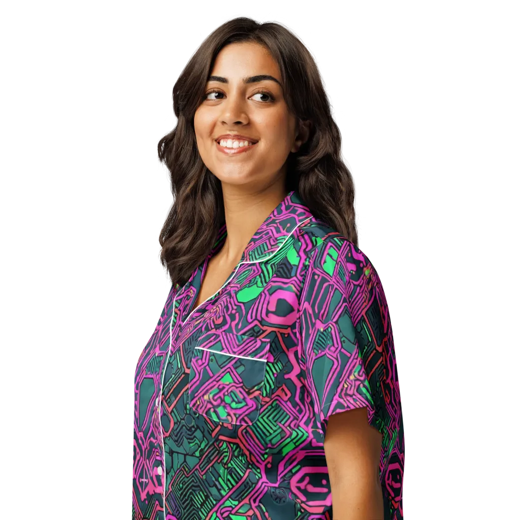 Electric Lattice on Women's Short Sleeve Pajama Top — Left Front