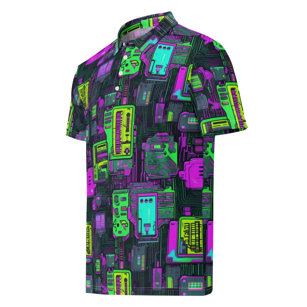 Synthwave Hardware on Men's Slim Fit Polo Shirt — Left Front