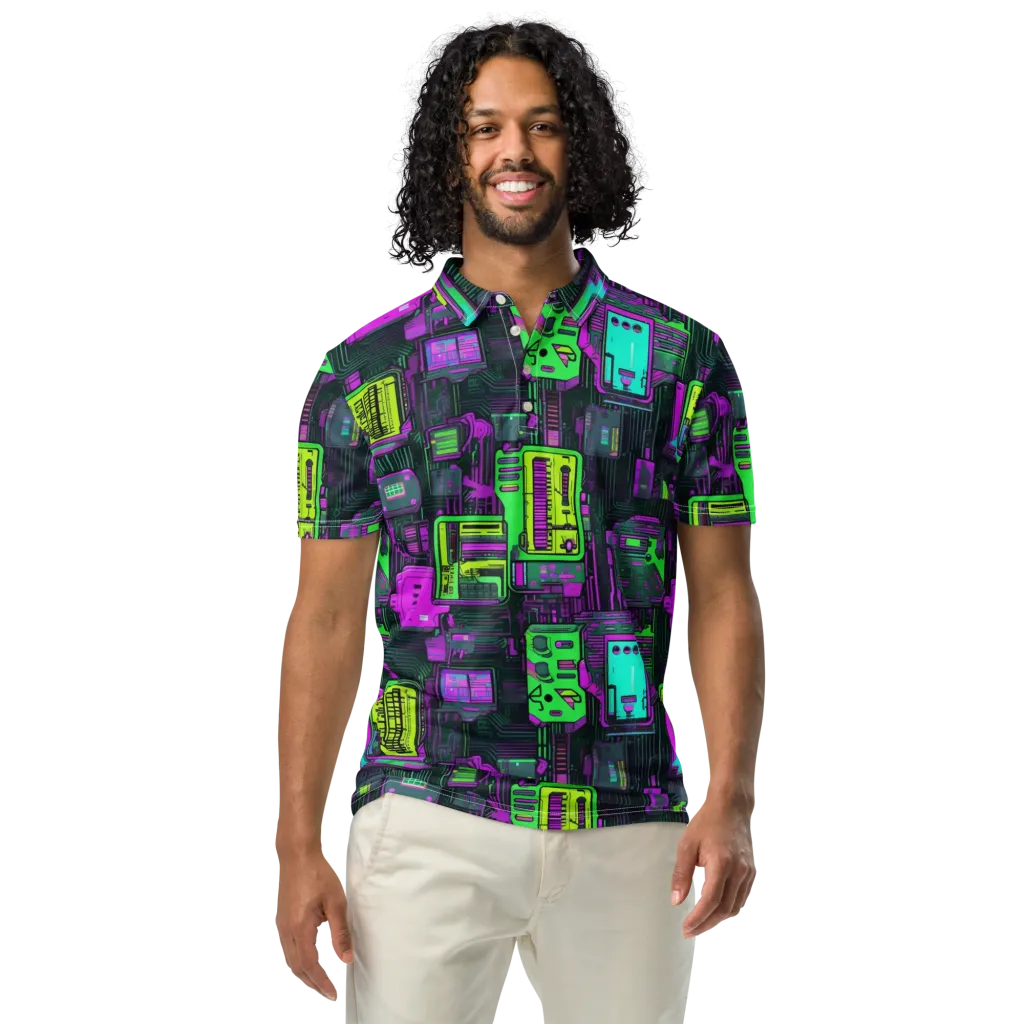 Synthwave Hardware on Men's Slim Fit Polo Shirt — Front