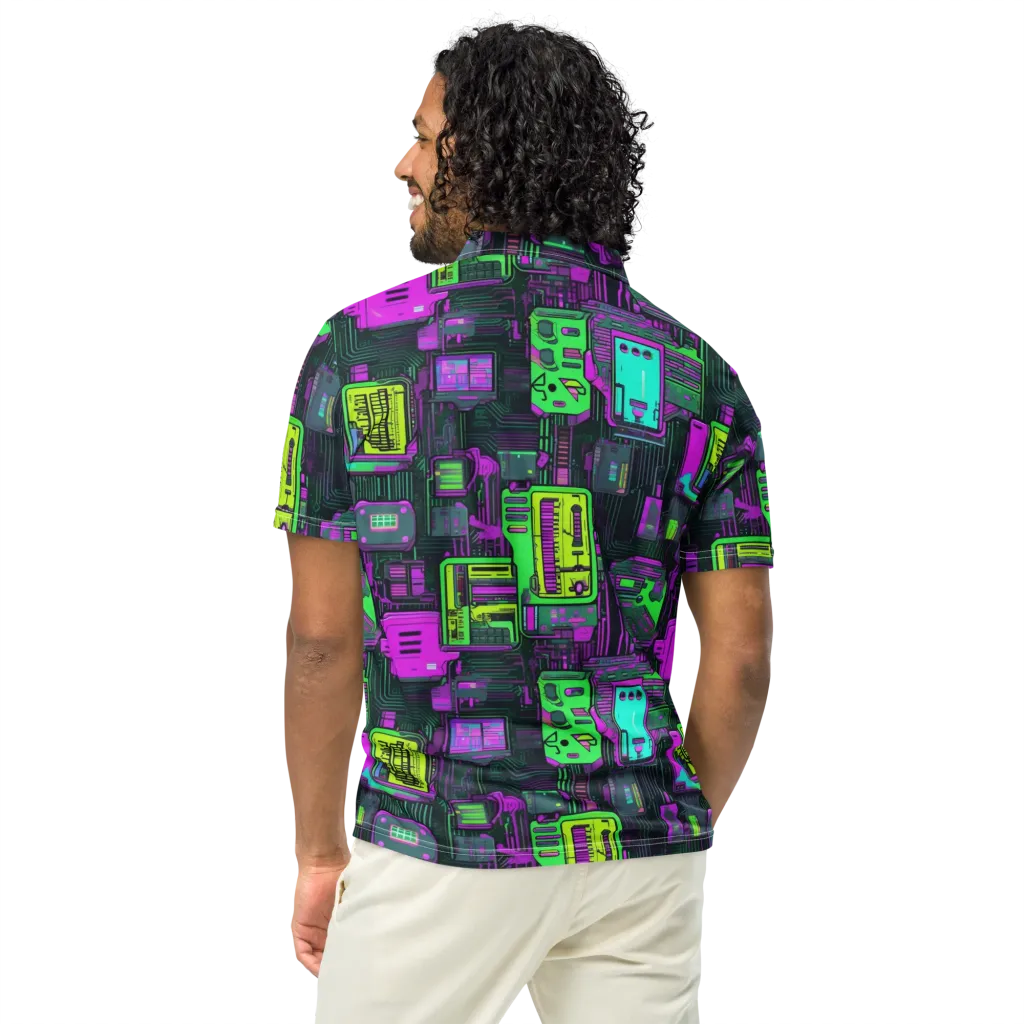 Synthwave Hardware on Men's Slim Fit Polo Shirt — Back