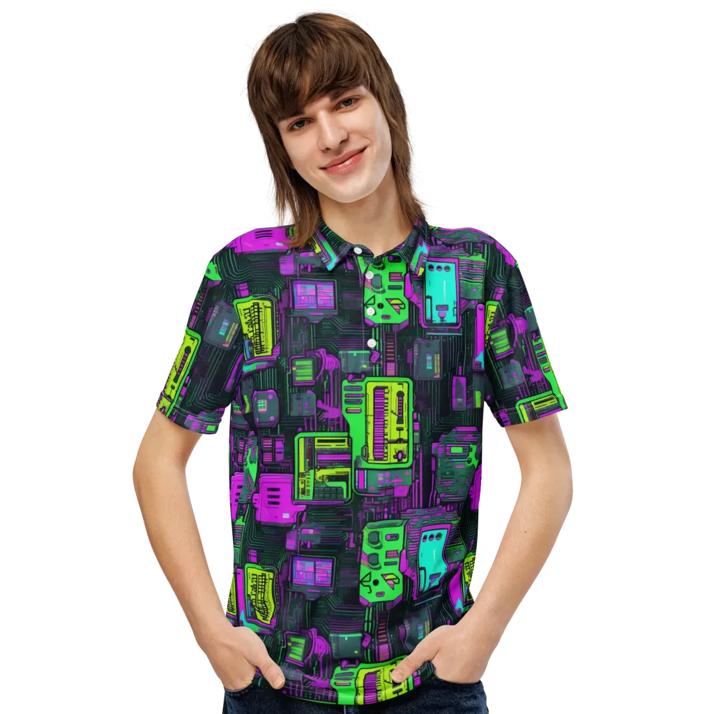 Synthwave Hardware on Men's Slim Fit Polo Shirt — Front