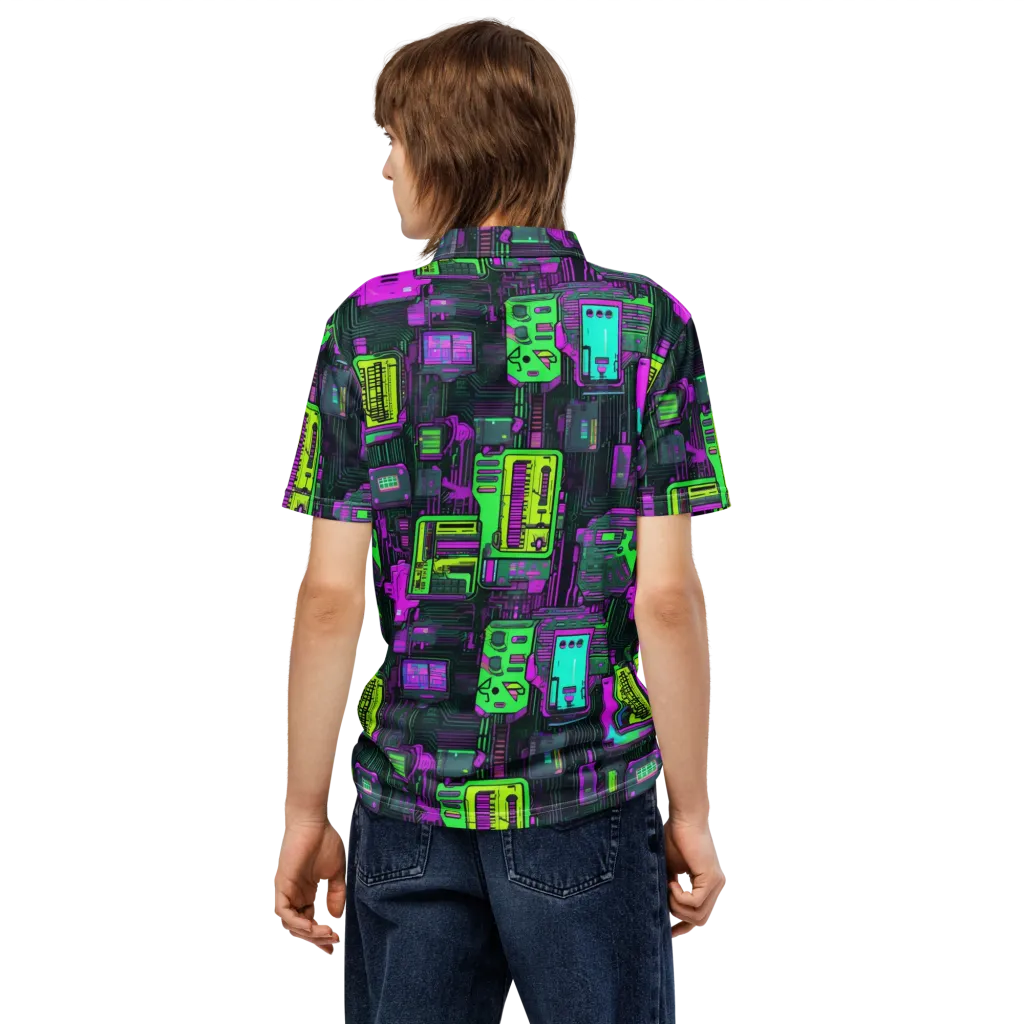 Synthwave Hardware on Men's Slim Fit Polo Shirt — Back