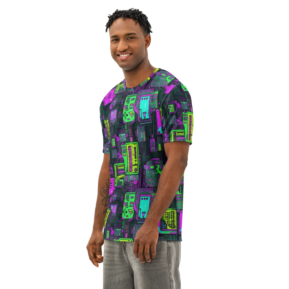 Synthwave Hardware on Men's Cotton Crew Neck T-Shirt — Left Front