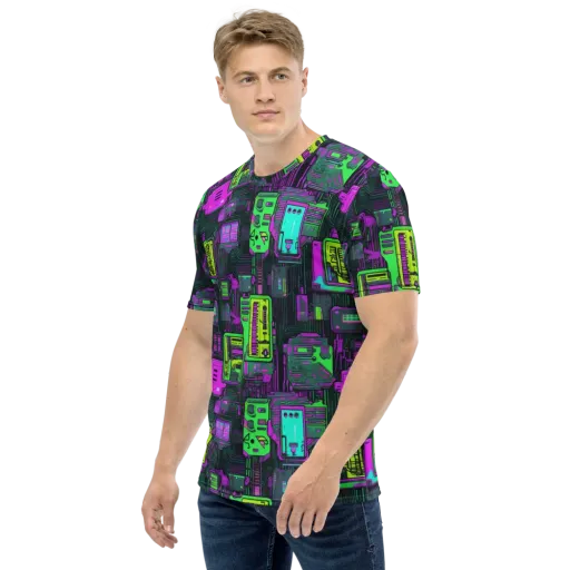 Synthwave Hardware on a Men's Crew Neck T-Shirt