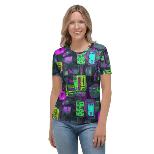 Synthwave Hardware on a Women's Crew Neck T-Shirt