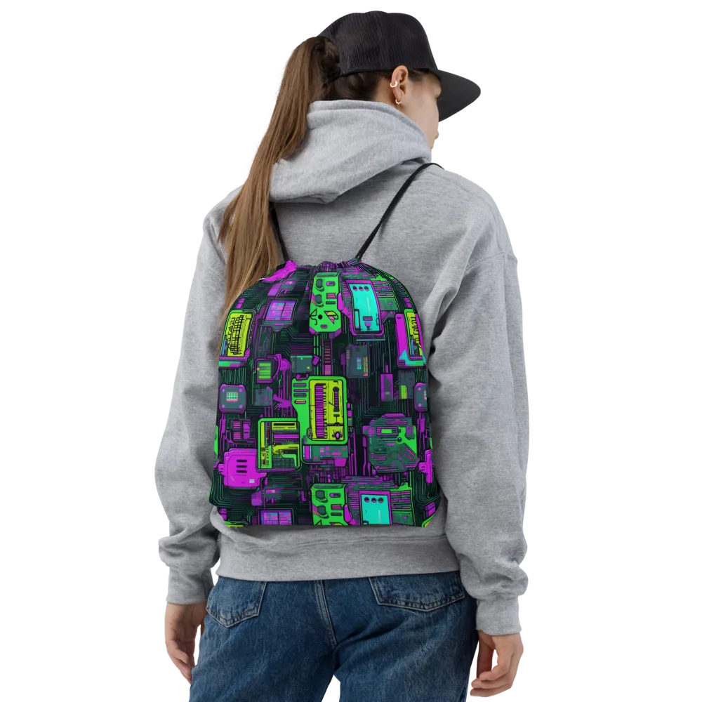 Synthwave Hardware on Drawstring Bag — Front