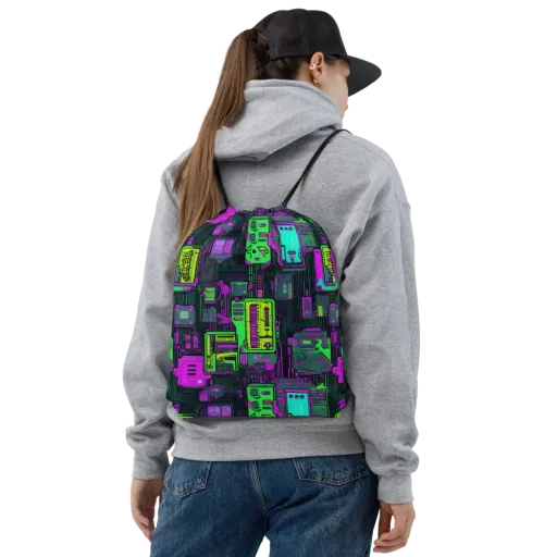 Synthwave Hardware on a Drawstring Bag