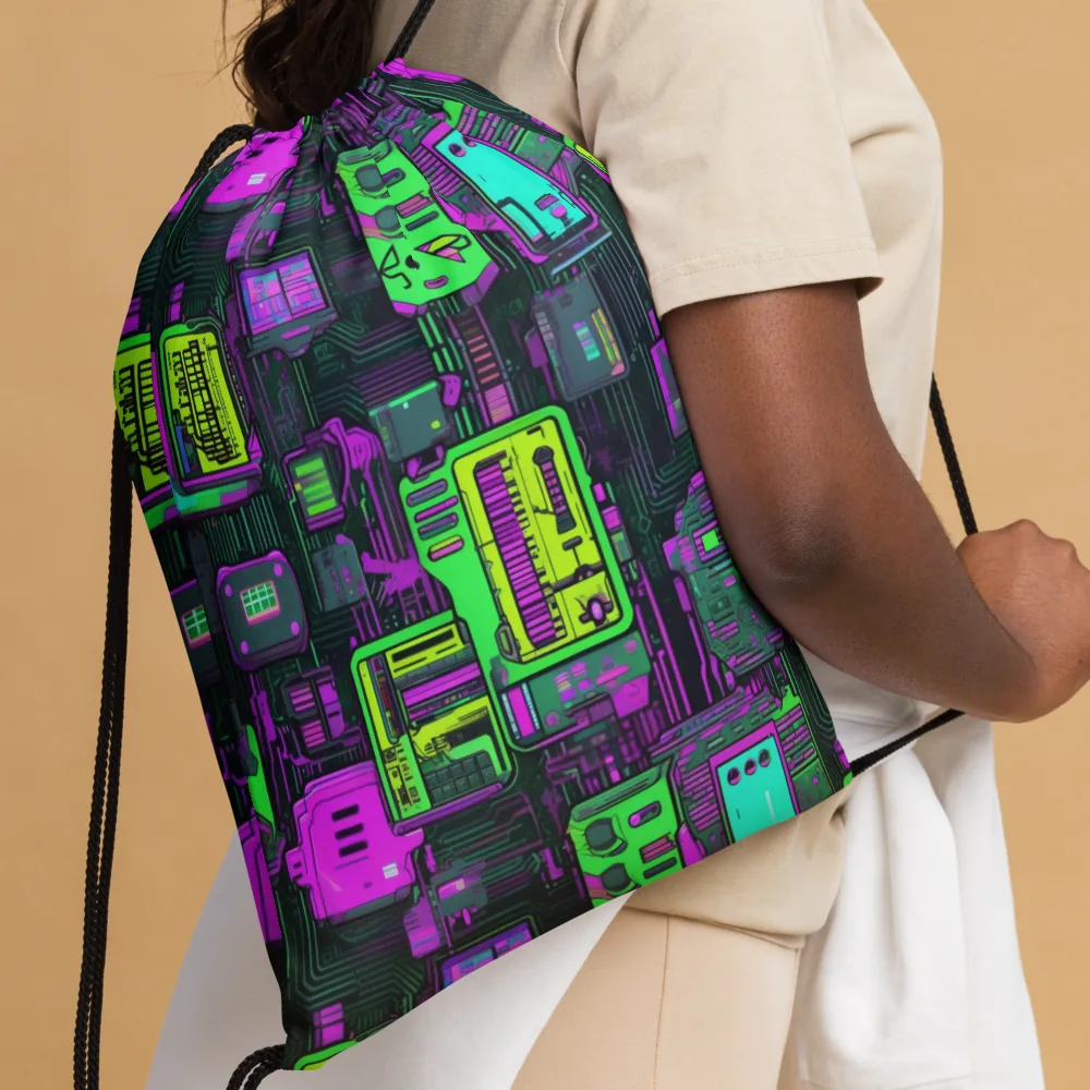 Synthwave Hardware on Drawstring Bag — Front