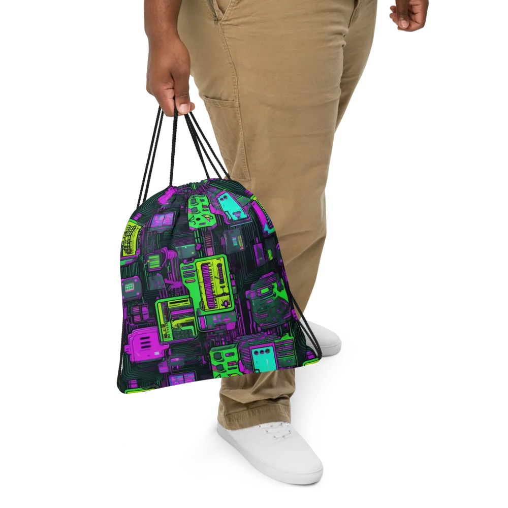 Synthwave Hardware on Drawstring Bag — Front