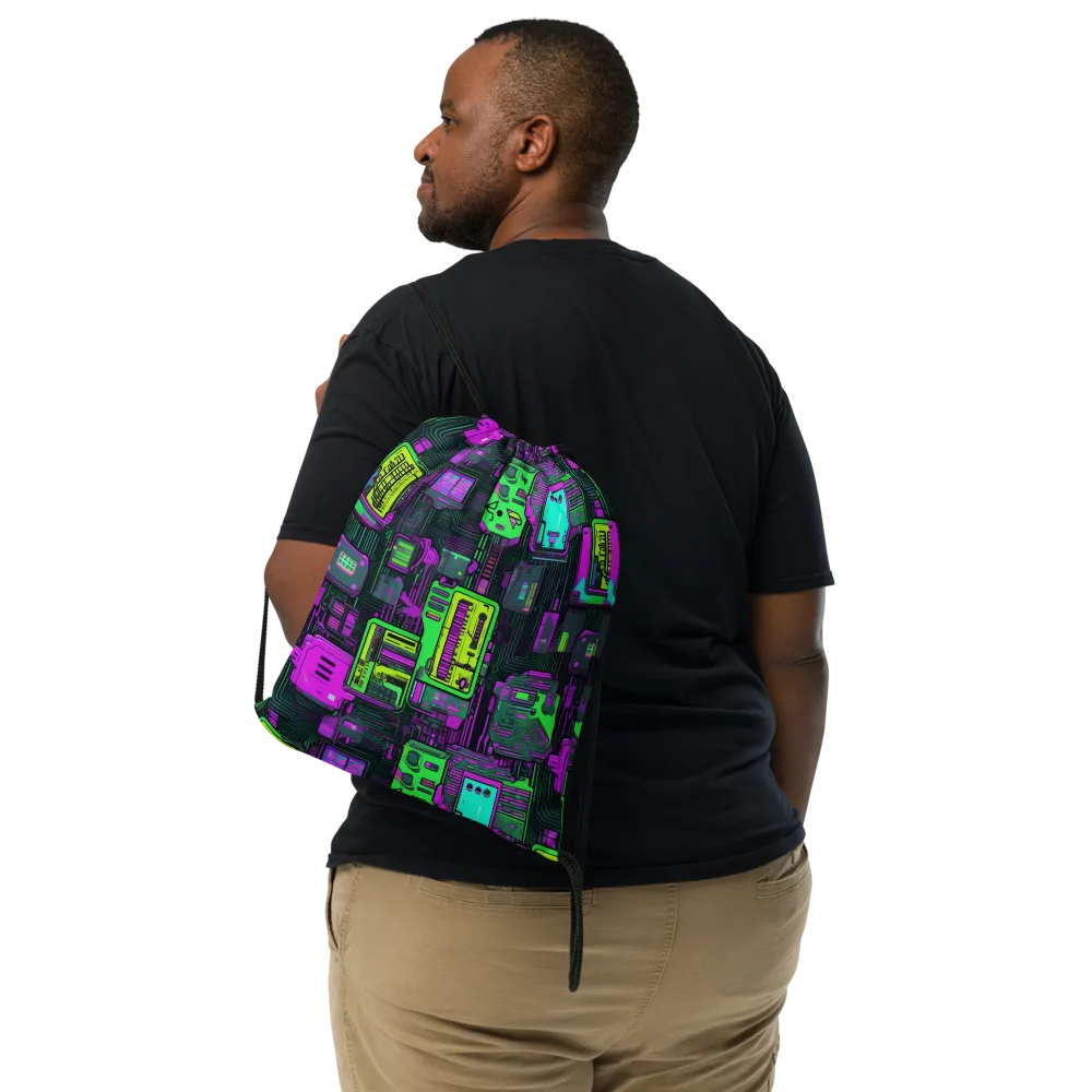 Synthwave Hardware on Drawstring Bag — Front