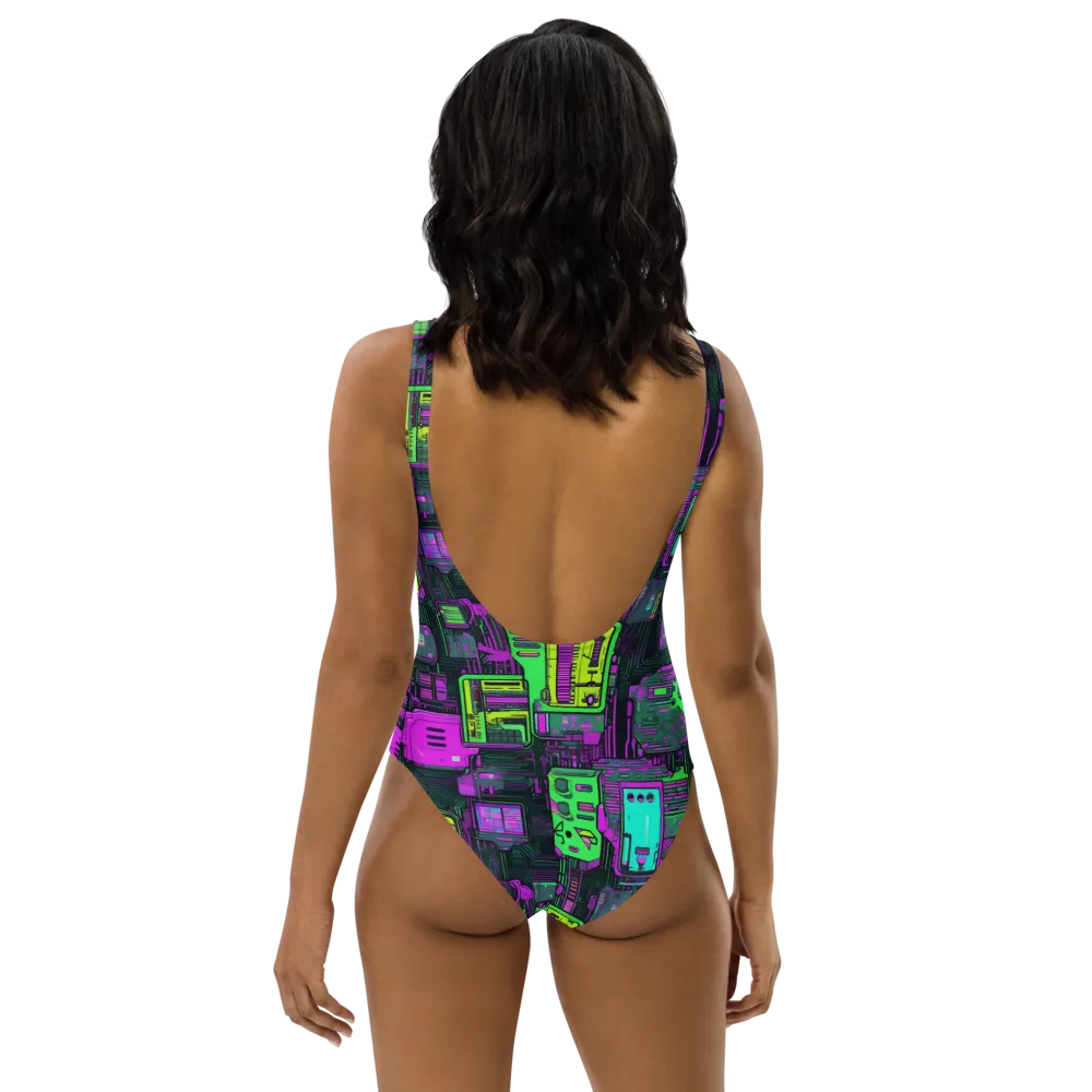 Synthwave Hardware on One-Piece Swimsuit — Back
